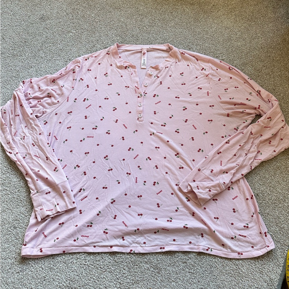 4X Skims Cherry Blossom Henley Style Button PJ Top Pink Cherry Print - Picture 2 of 7